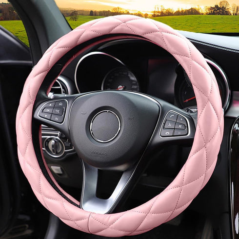 Soft Microfiber Leather Steering Wheel Cover, Universal 15 Inch for Women Girls, Fit Vehicles, Sedans, SUVs, Vans, Trucks - Light Pink...