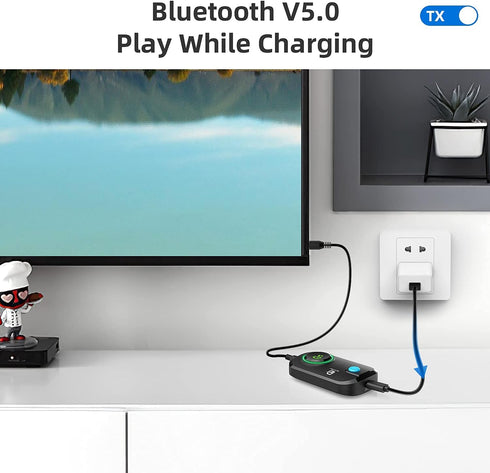 ByDiffer Dual Link Bluetooth 5.0 Audio Transmitter Receiver Sharing for up 2 Headphones, 3 in 1 Aptx Low Latency Wireless Adapter Splitter for TV ...