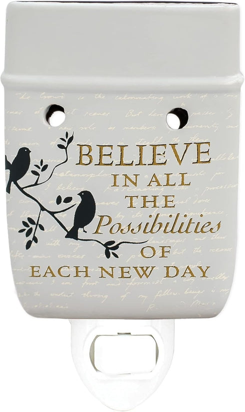 Elanze Designs Birds on a Tree Believe Grey Ceramic Stoneware Electric Plug-in Outlet Wax and Oil Warmer...