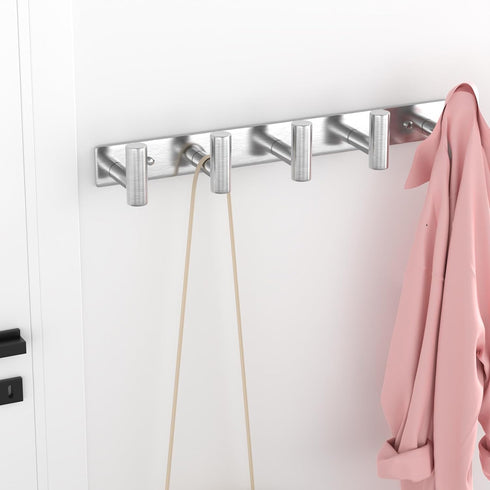 VAEHOLD Silvery Hat and Coat Wall Mount Rack - 5 Hooks for Robes, Bags, Keys, and Towels - Bathroom Towel Hanger Organizer (1 Pack)...