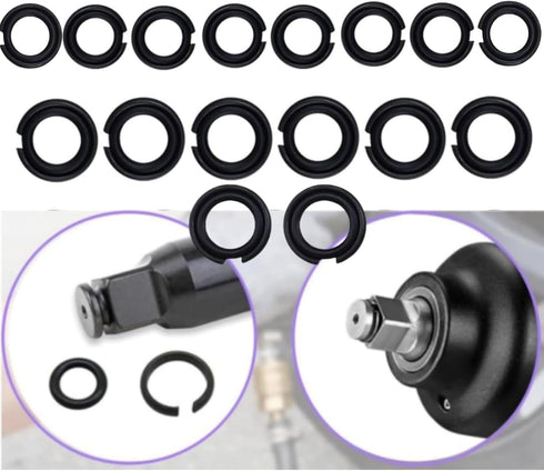 (8+8 Sets 1/2” & 3/8" Impact Retaining Ring Clip Friction Ring Hog Ring with O-Ring for Milwaukee Electric Pneumatic Type Impact Wrench...