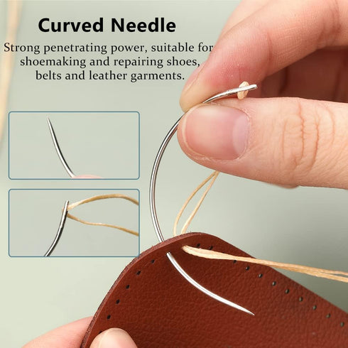 9 Pcs Heavy Duty Hand Sewing Needles Kit,Leather Sewing Needles with 5 Leather Hand Sewing Needle and 4 Curved Needle for Home Upholstery,Leather ...