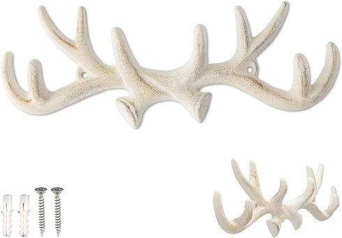 Comfify Vintage Cast Iron Deer Antlers Wall Mounted Hooks | Antique Finish Metal Clothes Hanger Rack w/Hooks | Includes Screws and Anchors | Antiq...
