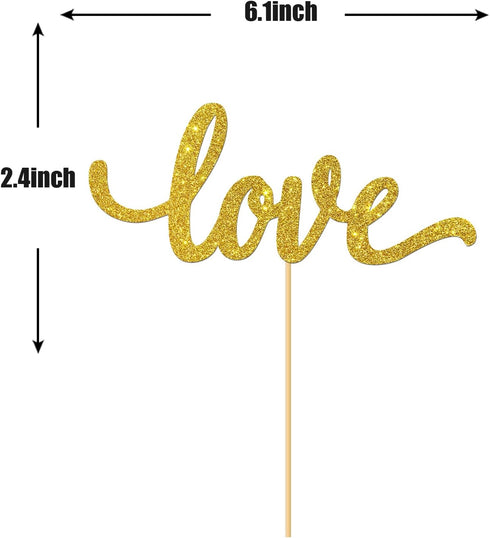 Gold Glitter Love Cake Topper - for Wedding/Engagement/Bridal Shower/Anniversary/Birthday/Bachelorette/Confession Party Decorations Supplies...
