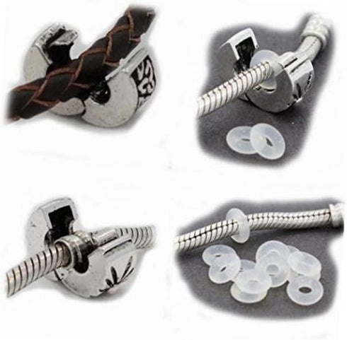 RUBYCA Clip Lock Clasps Beads w/Silicone O-Ring Stopper fit European Charm Bracelet (40pcs Silver)...