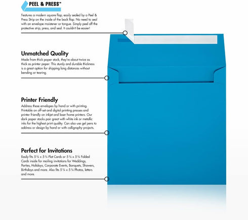 LUXPaper Square Invitation Envelopes | Peel & Press | 6" x 6" | Pool Blue | 80lb. Text | 50 Qty...