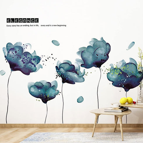 RW-2003 Removeable 3D Blue Dream Flower Wall Stickers DIY Home Wall Decoration Art Decor Wall Decal Peel and Stick Murals for Girls Kids Babys Bed...