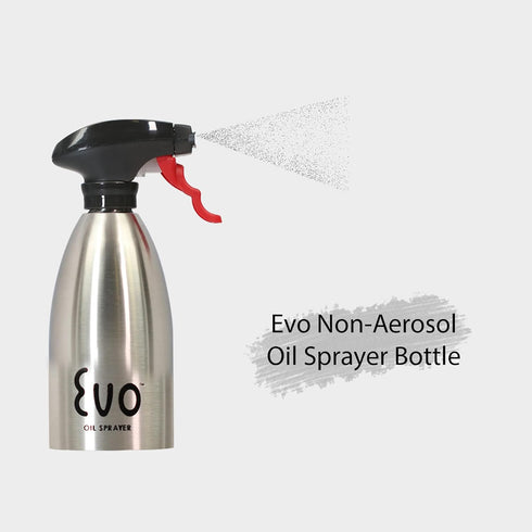 Evo 18/8 Stainless Steel Oil Sprayer, Non-Aerosol for Olive Oil, Cooking Oils, and Vinegars, Silver, 16-Ounce Capacity...