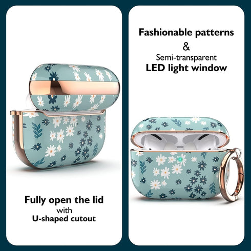 TATOFY Case Cover for AirPods Pro 2019,Stylish AirPods Pro Case for Women Girls, Flower Patterns Protective Hard Case with Clip (Cyan)...