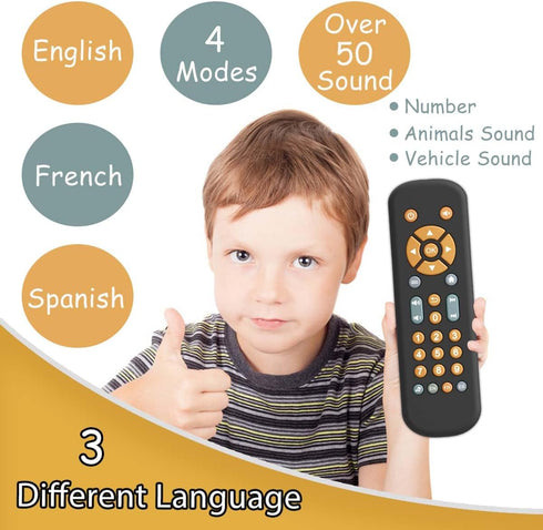 Baby TV Remote Control Toy with Music Sound and Light, Realistic Toddler TV Remote Toy Early Educational Learning Toy with 3 Language Musical Toy ...