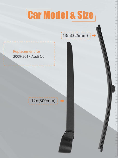 Rear Wiper Arm Blade, Replacement for 2009-2017 Audi Q5 - MIKKUPPA Back Windshield Wiper Replacement 8R09554071P9...
