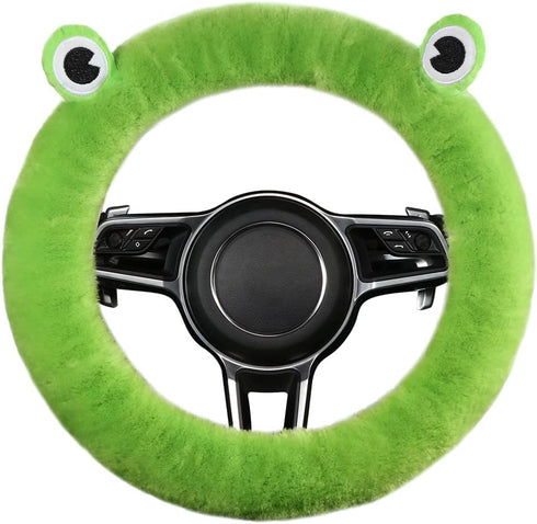 LLB Car Auto Steering Wheel Cover, Cute Style Fluffy Genuine Wool Sheepskin Cover for Women Men Girls, Anti-Slip Universal Fit 13.5-16.5 inches Ca...