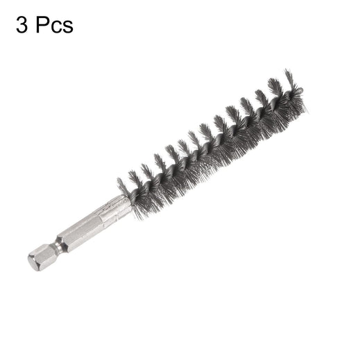 3pcs Stainless Steel Bore Brush 17mm Dia Cleaning Wire Brush with Handle 1/4 Inch Hex Shank for Tubes, Ports, Bearings...
