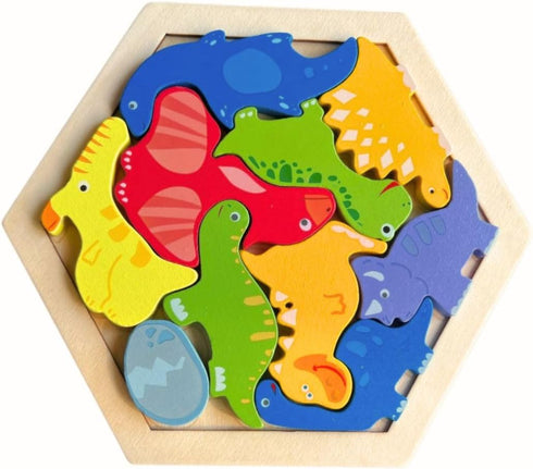 Wooden Dinosaur Puzzles for Toddlers Educational Learning Toy for 3 4 5+Year Old Boys Girls Shape Pattern Block Puzzles...