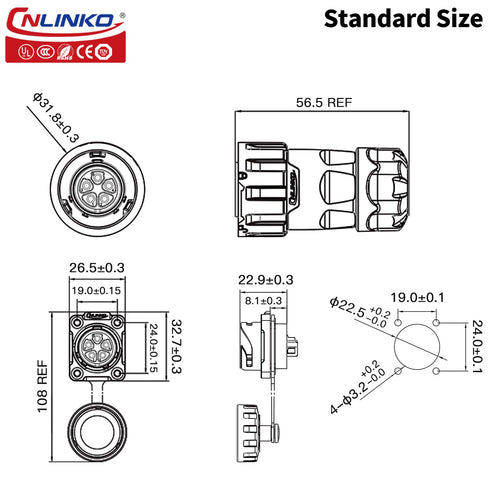 CNLINKO YM-20 5 PIN Waterproof Connector, IP68 Circular Connector, Quick Plugging Aviation Connector, PBT Plastic Shell Solder Connector M20 Male ...