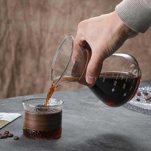 Pour Over Coffee Maker with Double Layer Stainless Steel Filter, 13.5oz/400ml Borosilicate Glass Carafe with V60 Reuseable Filter, Wooden Collar C...