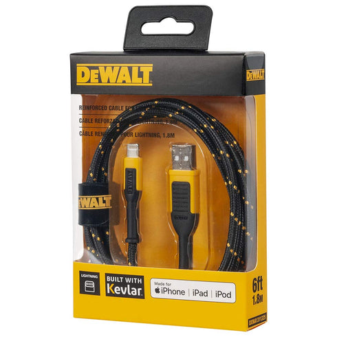 DEWALT Lightning to USB Cable — Reinforced Braided Cable for Lightning — Charger Cord Compatible with iPhone — Apple Compatible Charging Cable — 6...