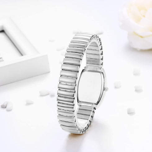 JewelryWe Women's Easy Reader Analog Watch Gold Silver Plated Elastic Band Wristwatch for Valentine’s Day...