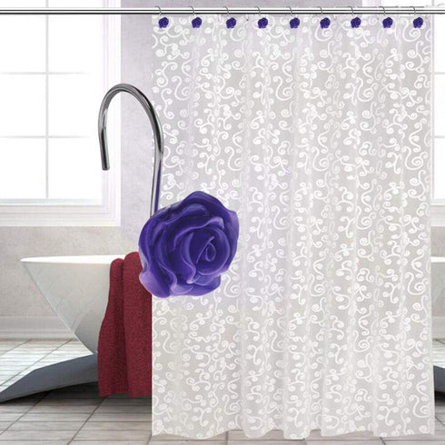 12 PCS Home Fashion Decorative Anti Rust Shower Curtain Hooks Rose Design Shower Curtain Rings Hooks (Purple)...