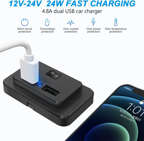 4.8A Dual USB Car Charger Socket 12V 24V USB Power Outlet Adapter Replacement Phone Charger for ATV Bus Boat RV Vehicle......