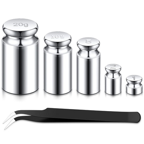 TOODOO 1g 2g 5g 10g 20g Gram Set for Digital Scale Balance and 1 Piece Calibration Weight Tweezer, Silver...
