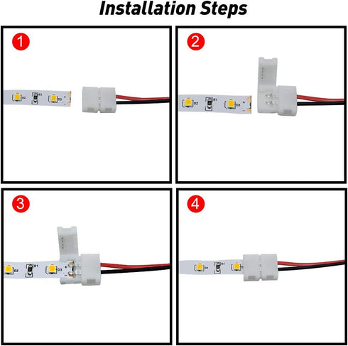LightingWill 10pcs Pack Strip Wire Solderless Snap Down 2Pin Conductor LED Strip Connector for 8mm Wide 3528 2835 Single Color Flex LED Strips...
