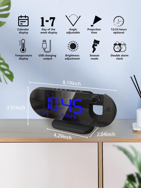 Projection Alarm Clock - 2024 New Projection Clock with 180° Rotatable Projector for Bedroom Ceiling - Clear LED Display, USB Charger Automatic Li...