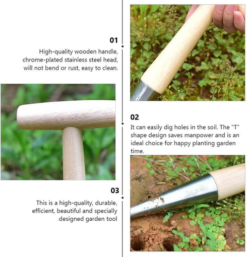 Hemoton 2pcs Gardening Hole Punch Gardening Hand Seeder Tool Seeding Gardening Tool Wood Dibbler Dibber Garden Tools Garden Hole Puncher Wood Tool...
