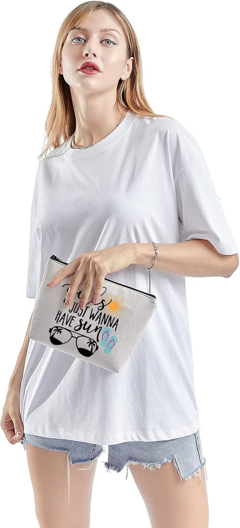 TSOTMO Summer Vacation survival kit Makeup Bag Gift Just Wanna Have Sun Cosmetic Bag Sunshine Beach Trip Gift Nature Lover Gift Women Weekend Away...