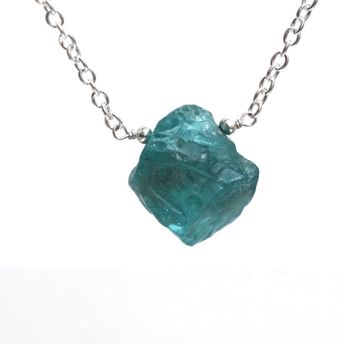 Gempires Raw Neon Apatite Pendant Necklace, Blue Apatite Crystal 10-20 mm, Raw Crystal Jewelry, 18 inches Silver Plated Adjustable Chain...