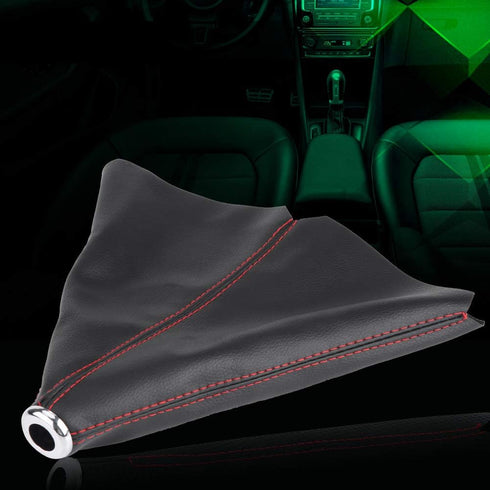 Gear Shift Boot, PU Leather, Black with Red Stitch, Easy to Install, Universal Fit...