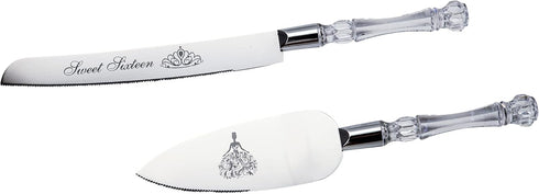 Lassos Boutique Sweet Sixteen16 Quinceanera Cake Serving and Knife Set, Birthday Cake Cutting Set. Feliz 16 Anos Decoration, Acrylic Handle, Stain...
