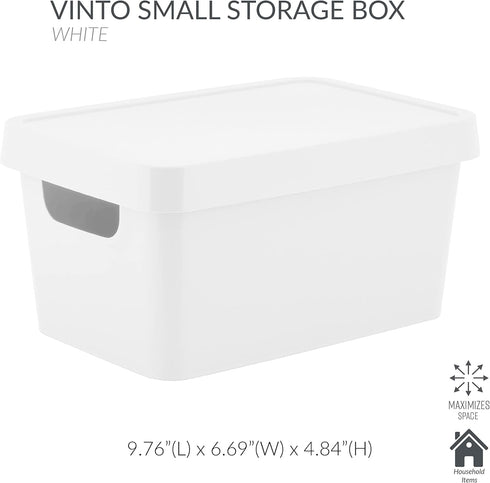 Simplify Small Vinto Storage Box | Click Tight Lid | Dimensions: 9.76" x 6.69" x 4.84" | Stackable | Home Organization | 2 Handles | White...