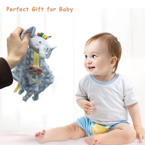Elephant Security Blanket for Baby Soft Plush Minky Fabric Blanket Lovey Stuffed Animal Security Blanket Crinkle Sensory Blanket Unisex Baby Gift ...