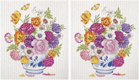 2 Mary Lake Thompson SC658 Reusable Kitchen Sponge Cloths, Floral Blue Vase...