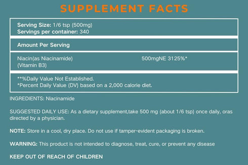 6 oz Niacinamide Powder, 100% Pure Niacin Powder, Add to Shakes, Juices and Smoothies for Optimal Health...