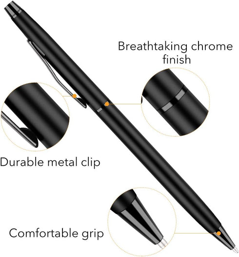 Unibene Slim Metallic Retractable Ballpoint Pens - Matte Black, Nice Gift for Business Office Students Teachers Wedding Christmas, Medium Point(1 ...