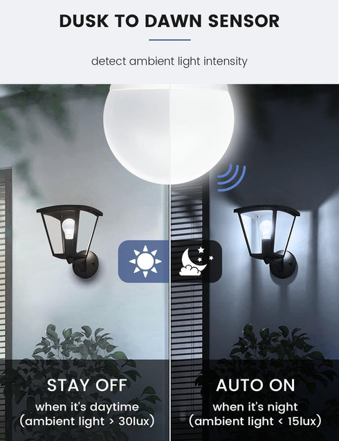 MikeWin Dusk to Dawn Light Bulbs Outdoor, Auto ON/OFF Light Sensor LED Bulb 13W(100W Equivalent) Super Bright A19 E26 5000K Daylight Security Ligh...