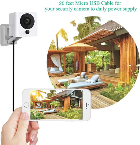 Smays 2-Pack 25ft Power Extension Cable Compatible for WyzeCam, Wyze Cam Pan, Nest Cam Indoor, Blink, Yi Camera, USB to Micro USB Charging Cord (B...