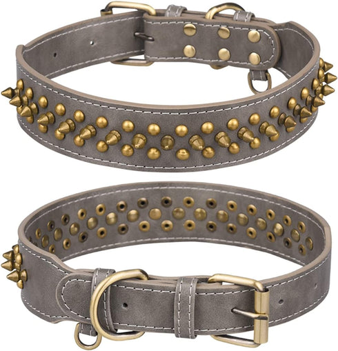 Spiked Dog Collar Soft Pu Leather Mushrooms Rivet Spike Studded Dog Collar Adjustable Puppy Collars (M, Grey1)...