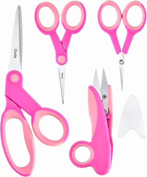 Premium Sewing Scissors Bundle, 8" Heavy Duty Fabric Scissors, 5" Detail Embroidery Scissors, 4" Small Selvedge Scissors, 5" Thread Snips, Tailori...