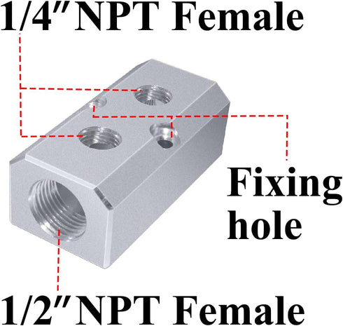 Beduan 2 Way 4 Port 1/2"NPT Input Port 1/4"NPT Output Port Aluminum Air Hose Inline Manifold Block Splitter,Pneumatic Air Compressor Manifold Fitt...