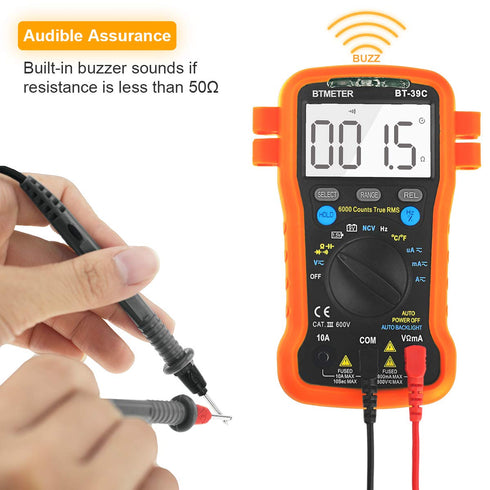 BTMETER BT-39C True RMS Digital Multimeter Auto Ranging for AC DC Voltage,Current, Resistance, Capacitance Tester with Temp Battery LED Test Auto ...
