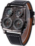 Avaner Mens Punk Watch, Unique Big Face Dual Time Zone Wristwatch, Analog Quartz Leather Strap Sport Watches with Decorative Compass and Thermomet...