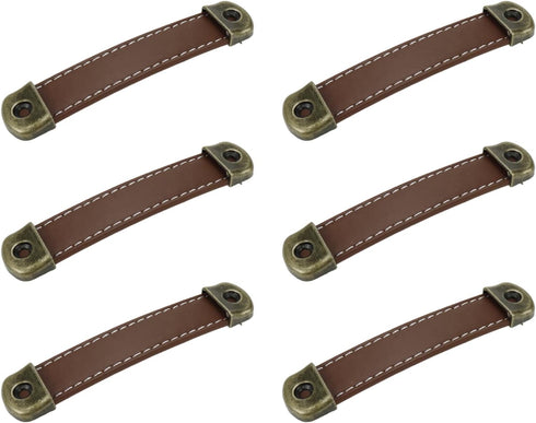 6 Pack Box Leather Handles PU Suitcase Luggage Pulls Leather Handles Antique Furniture Handles for Cabinet,Drawer,Cupboard,Door, 4 Inch Hole Cente...