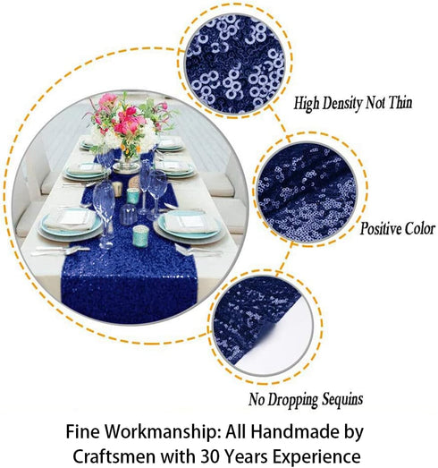 ShiDianYi 12''x72'' Navy Blue Sequin Table Runner - Sparkly Metallic Sequin Runner for Wedding, Bridal Shower, Dinner Party, Ready to Ship!...