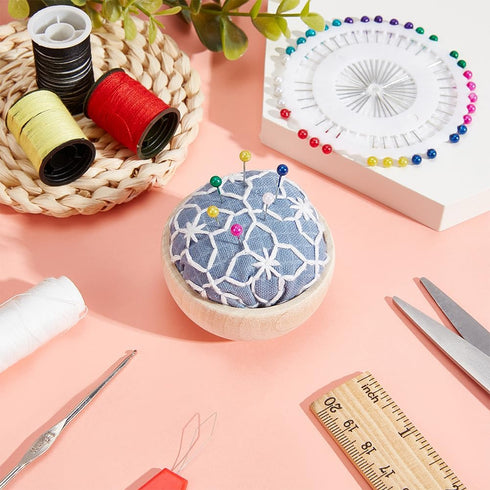 WEBEEDY DIY 4 Sets Embroidery Pin Cushion Sewing Kit, Sashiko Embroidery DIY Kit with Wooden Base Japanese Traditional Style Pin Holder for Adults...