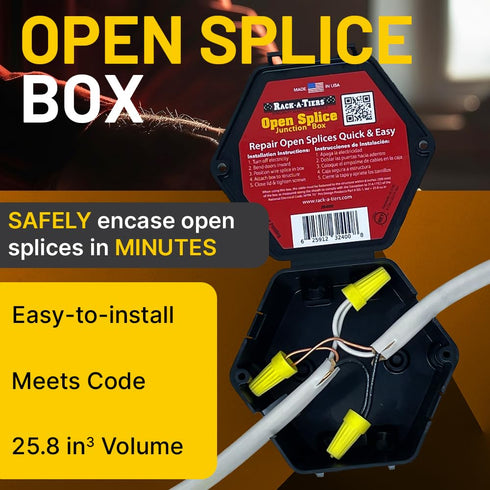 Rack-A-Tiers Open Splice Junction Box (Single), One-Piece Junction Box Splice Box. Repair Open Splices, 5 Second Installation Splice Box, Electric...