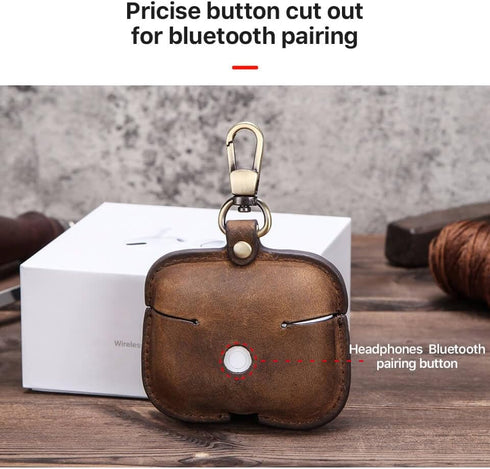 Hiram Leather Case Replacement for Airpods Pro 2019,Crazy Horse Cowhide Leather Portable Travel Case Compatible with Airpods Pro,Headphone Cases R...