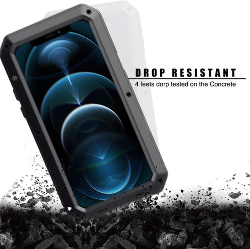 Marrkey for iPhone 12 Case,Full Body Protective Cover Heavy Duty Shockproof Tough Armour Aluminum Alloy Metal Case with Silicone Built-in Screen P...